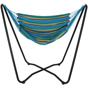 Sunnydaze 2-Point Hanging Hammock Chair Swing and Space-Saving "A" Stand Set, for Outdoor Use, Ocean Breeze