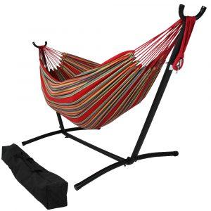 Sunnydaze Brazilian Double Hammock with Stand- 2-Person, for Outdoor Use, Sunset