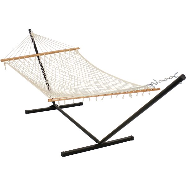 Sunnydaze Cotton Rope Hammock and 12-Foot Stand