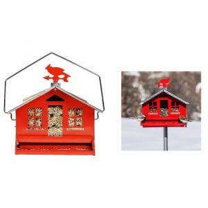 Woodstream 338 Perky Pet Squirrel-Be-Gone Country House Style Bird Feeder, Red ~ Approx 13" W x 12" H x 11" Deep