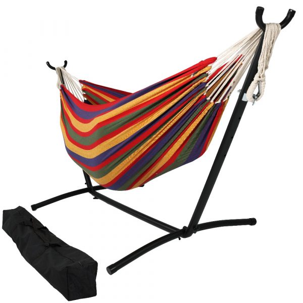 Sunnydaze Brazilian 2 Person Double Hammock with Stand - Tropical