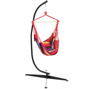 Sunnydaze Hanging Hammock Chair Swing and C-Stand Set, for Outdoor Use, Max Weight: 265 pounds, Includes 2 Seat Cushions, Sunset