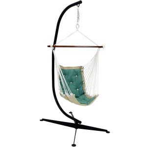 Sunnydaze Tufted Victorian Hammock Swing and C-Stand Combo for Outdoor Use, 300-Pound Weight Capacity, Sea Grass