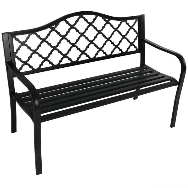 Sunnydaze Black Cast Iron Lattice Patio Garden Bench - 50-Inch