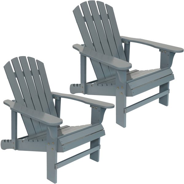 Sunnydaze Wooden Outdoor Adirondack Chair with Adjustable Backrest, 250-Pound Weight Capacity, Gray, Two