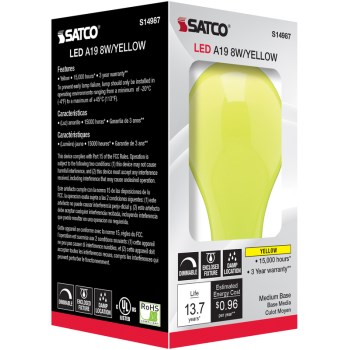 Satco Products S14987 Led 8w A19 Yellow Bulb