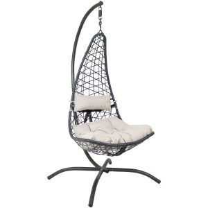 Sunnydaze Phoebe Hanging Lounge Chair with Seat Cushions and Steel Stand - Gray