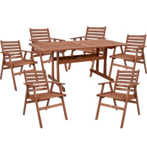 Sunnydaze 7-Piece Meranti Wood 6-Foot Dining Table with Chairs