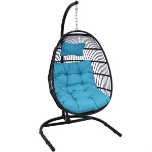 Sunnydaze Julia Hanging Egg Chair with Cushion and Stand - Blue