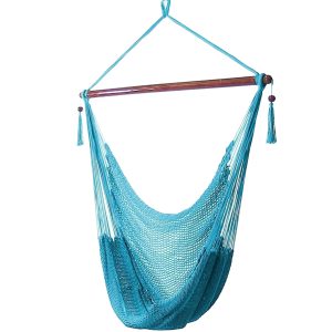 Sunnydaze Caribbean Extra Large Hammock Chair, Soft-Spun Polyester Rope, 40 Inch Wide Seat, Sky Blue