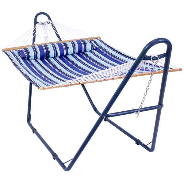 Sunnydaze Quilted 2 Person Hammock with Universal Blue Stand - Catalina Beach