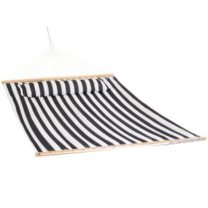 Sunnydaze Quilted Double Fabric Hammock - Black and White Stripe
