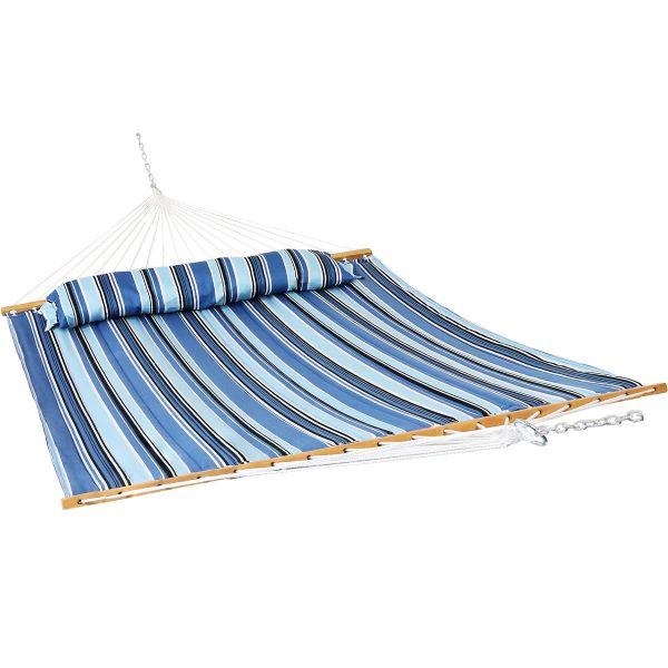 Sunnydaze 2-Person Quilted Fabric Spreader Bar Hammock & Pillow - Misty Beach
