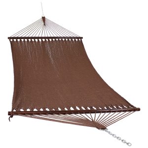 Sunnydaze Large 2 Person Soft-Spun Polyester Rope Hammock with Spreader Bars, 600 Pound Capacity, Mocha
