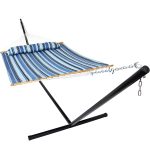 Sunnydaze Quilted Fabric Hammock Bed with 15-Foot Stand - Misty Beach
