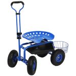 Sunnydaze Rolling Garden Cart with Extendable Steering Handle, Swivel Seat & Planter Basket, Blue