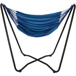 Sunnydaze 2-Point Hanging Hammock Chair Swing and Space-Saving "A" Stand Set, for Outdoor Use, Beach Oasis