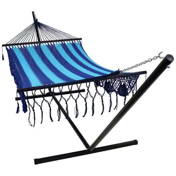 Sunnydaze American DeLuxe Style Mayan Hammock and Stand Combo - Blue