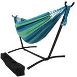 Sunnydaze Brazilian Double Hammock with Stand- 2-Person, for Outdoor Use, Beach Oasis