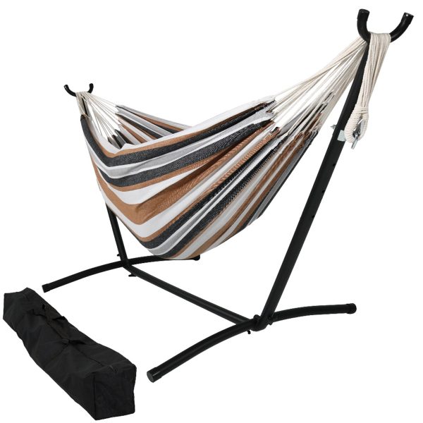 Sunnydaze Brazilian Double Hammock with Stand- 2-Person, for Outdoor Use, Calming Desert