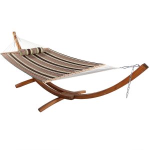 Sunnydaze Quilted Double Fabric 2-Person Hammock with Curved Arc Wood Stand, 400 Pound Capacity, Sandy Beach, 13-foot