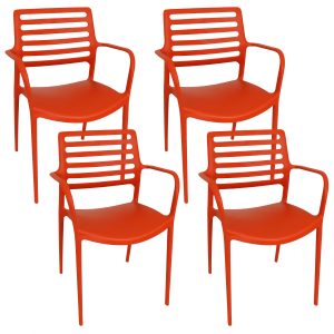 Sunnydaze Astana Plastic Patio Armchair - Set of 4 - Orange