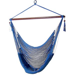 Sunnydaze Caribbean Extra Large Hammock Chair, Soft-Spun Polyester Rope, 40 Inch Wide Seat, Blue