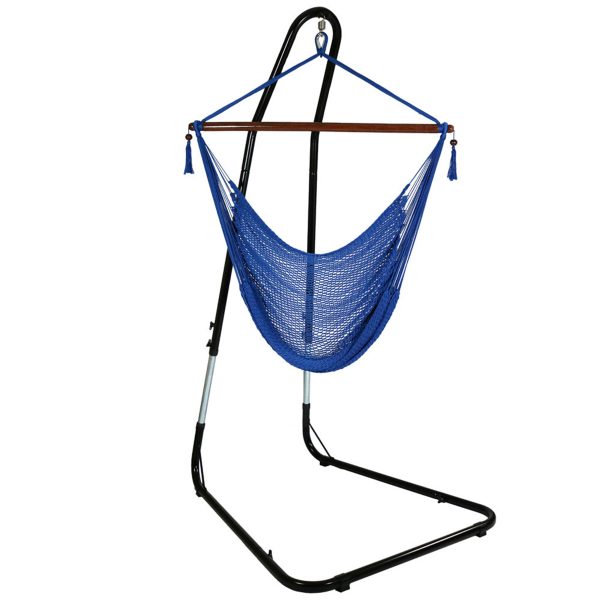 Sunnydaze Caribbean Extra Large Hammock Chair with Adjustable Stand, Soft-Spun Polyester, 40 Inch Wide Seat, Blue