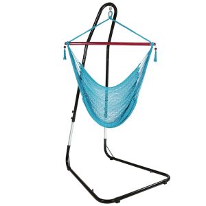 Sunnydaze Caribbean Extra Large Hammock Chair with Adjustable Stand, Soft-Spun Polyester, 40 Inch Wide Seat, Sky Blue
